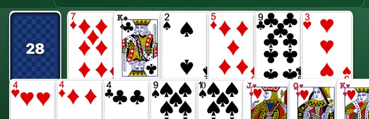Un pozo de descarte bien cargado con seis cartas, listo para ser robado.